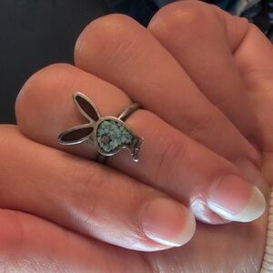 Vintage Playboy Bunny Sterling Ring With Natural Stone Accents